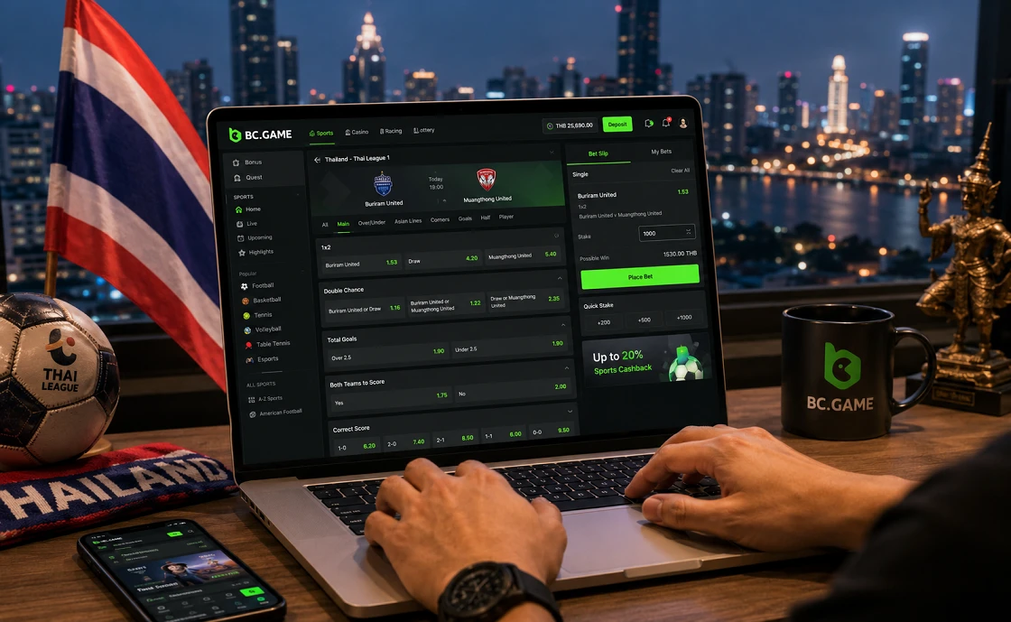 Placing a sports bet on BC Game Thailand using a laptop